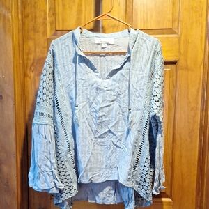 Women's Blue Lace Sleeve Crochet Top Vintage Havana 16 Excellent Condition